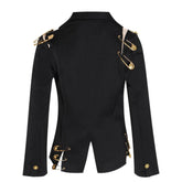 Women's Luxury Black Gold Safety Pin Blazer – Modern Formal Wear for Special Occasions HEYFANCYSTYLE